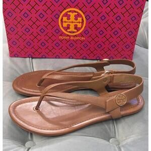 Tory Burch Brown Veg Leather Minnie Travel Sandals Thongs Flats Womens Shoes 9